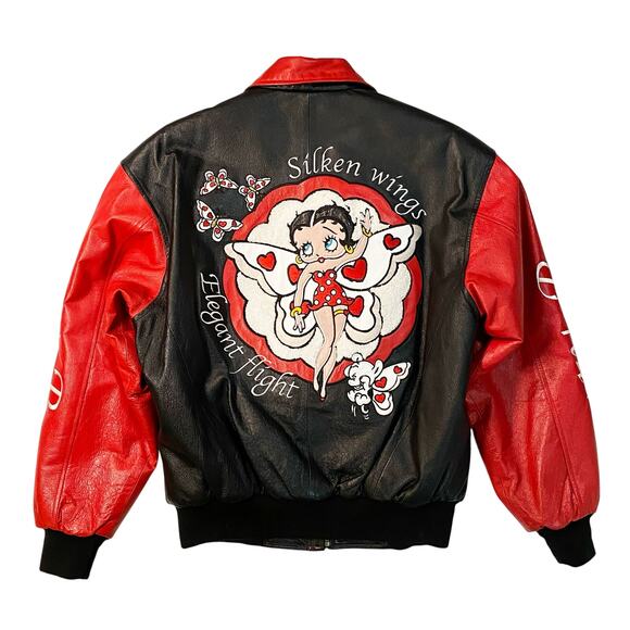 VTG Y2K American Toons Betty Boop Butterfly Embroidered Leather Jacket Size S - Picture 1 of 8